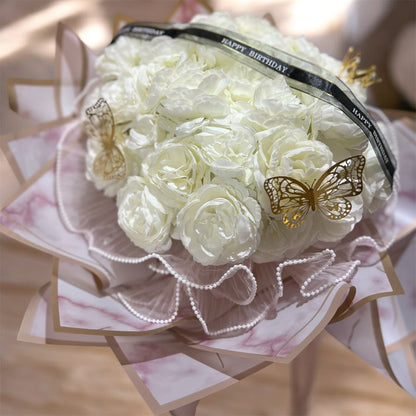 Luxury White Rose Bouquet – Happy Birthday Edition