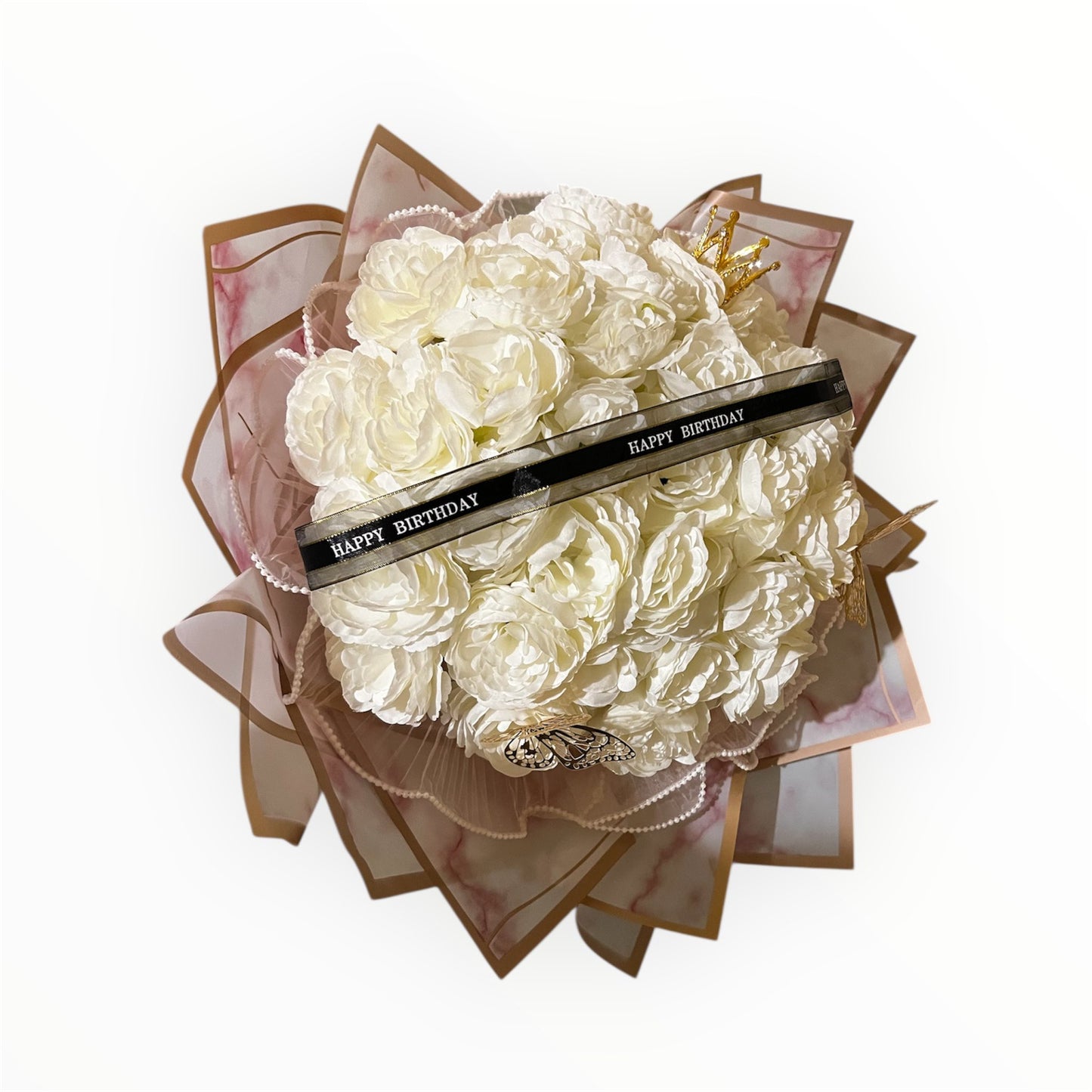 Luxury White Rose Bouquet – Happy Birthday Edition