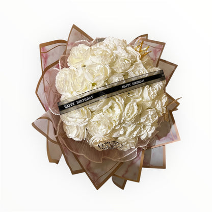 Luxury White Rose Bouquet – Happy Birthday Edition