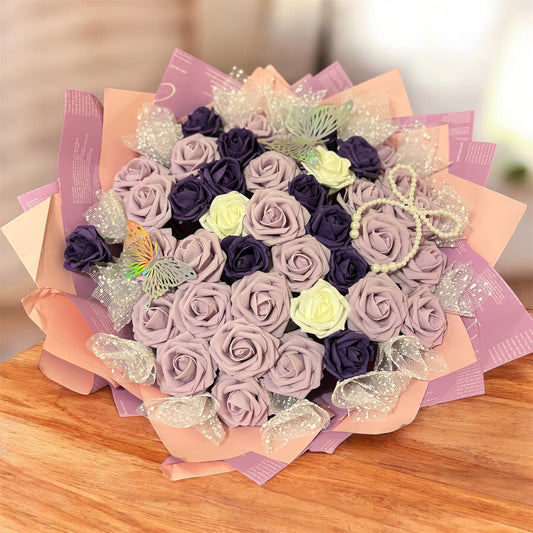 Luxury Artificial Rose Bouquet | Elegant Purple & Lavender Gift