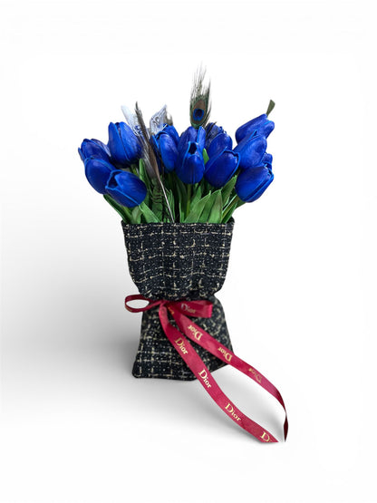 Luxury Blue Keepsake Flower Set  Tulip Bouquet & Heart Rose Box