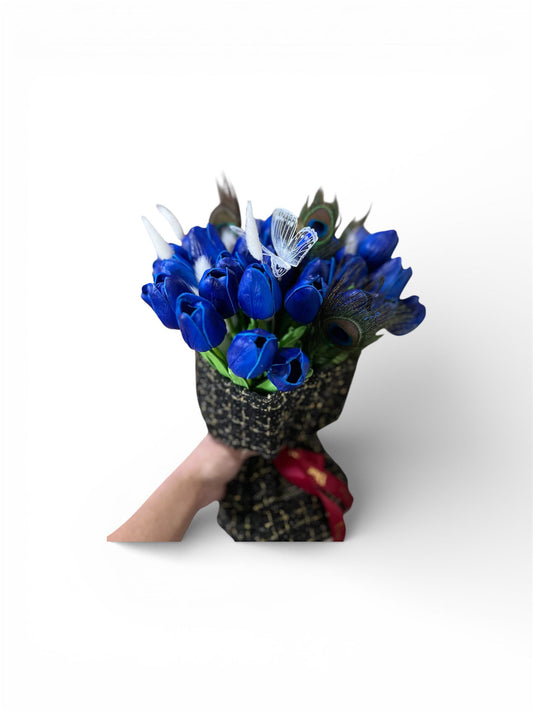 Luxury Blue Keepsake Flower Set  Tulip Bouquet & Heart Rose Box