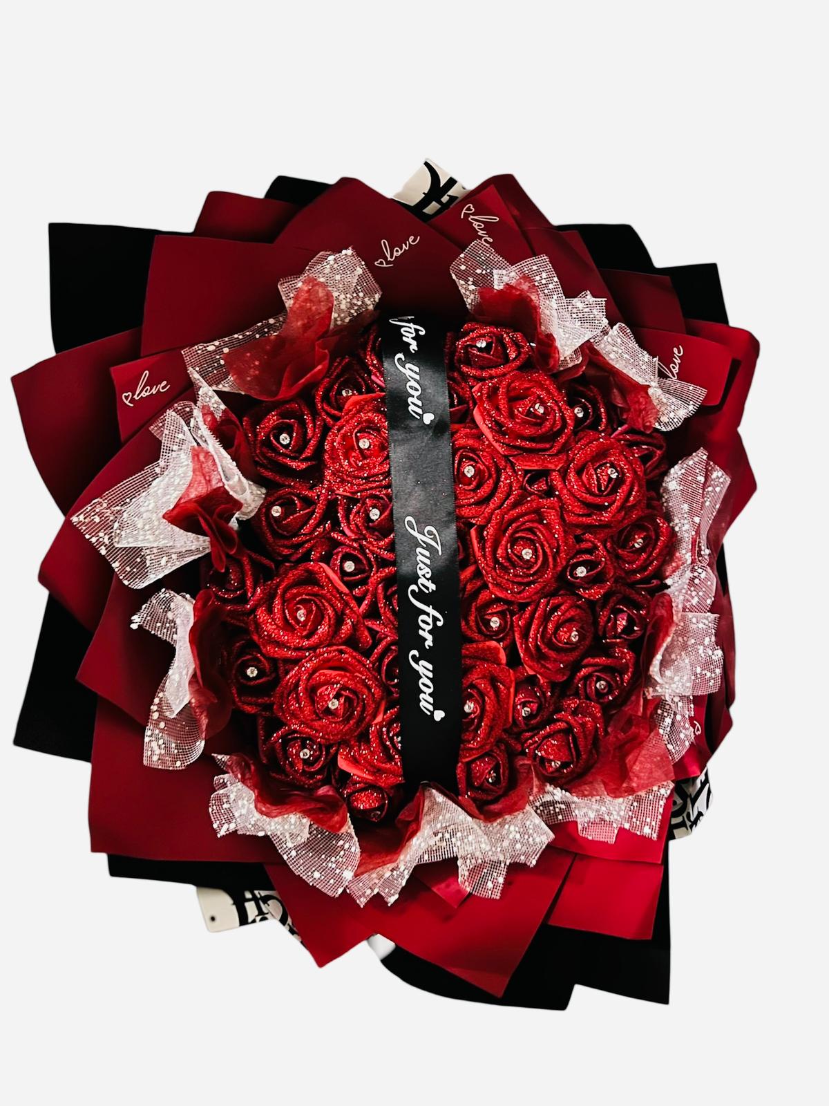 Luxury Glitter Red Rose Bouquet – Premium Romantic Floral Gift