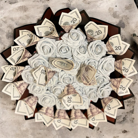 Luxury Money Rose Bouquet – Artificial Flower Arrangement with Decorative Dollar Bills