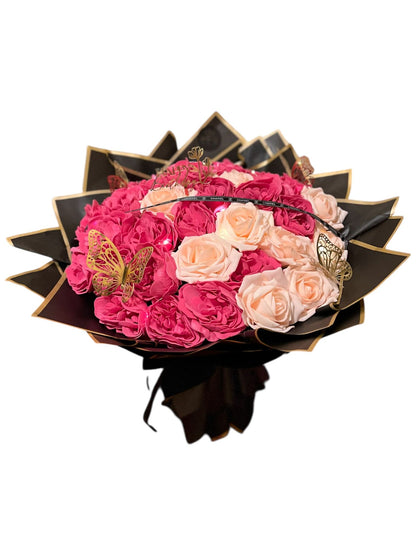Luxury LED Rose Bouquet Pink glow  – Artificial Pink & Cream Flowers with Lights