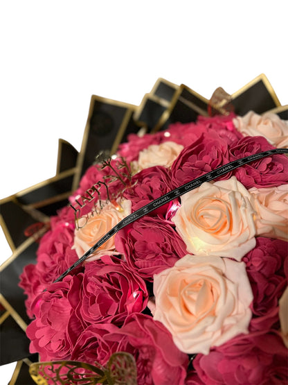 Luxury LED Rose Bouquet Pink glow  – Artificial Pink & Cream Flowers with Lights