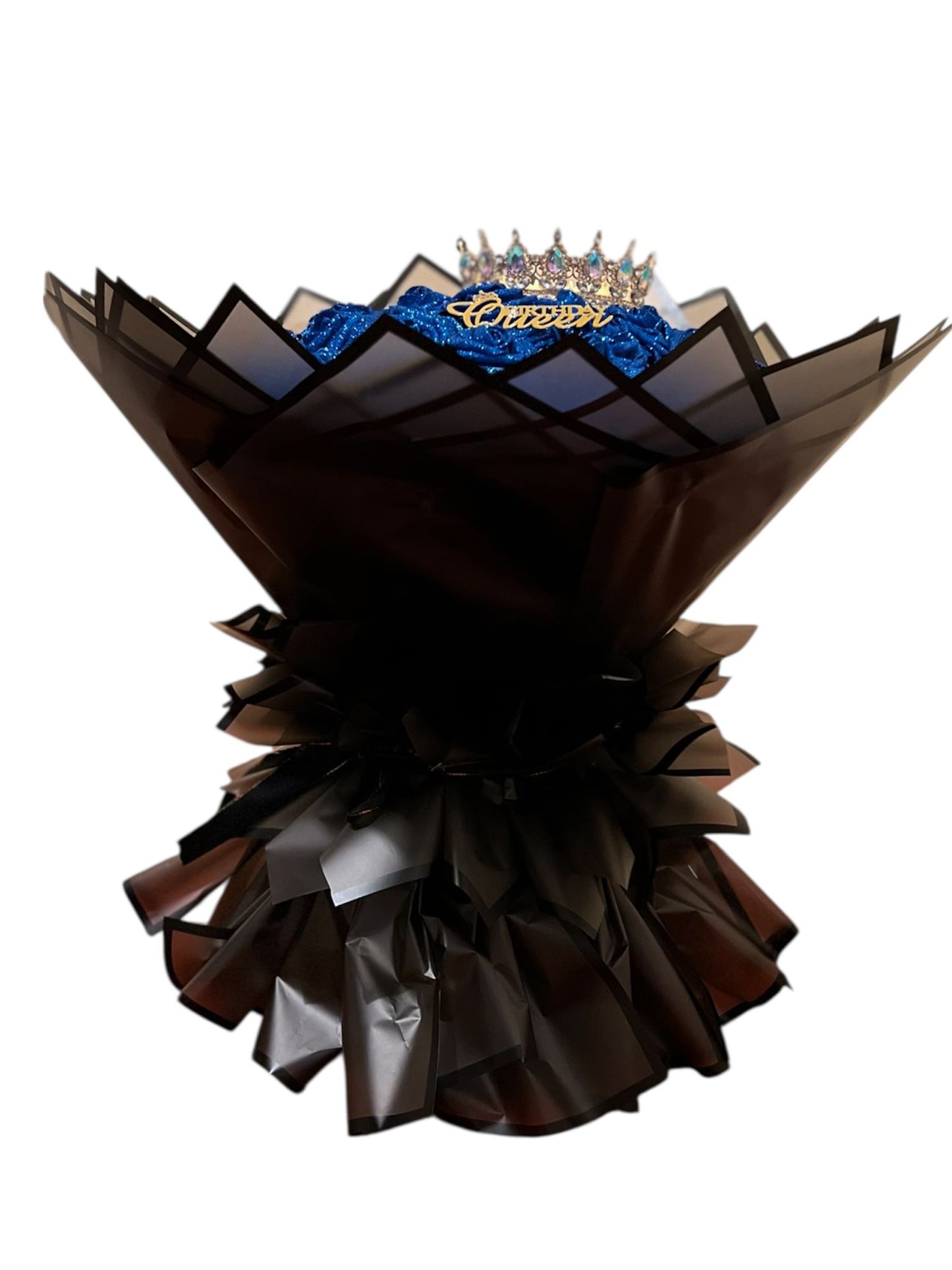 Royal sapphire Blue Rose Bouquet – Luxury Birthday Queen Flower Arrangement with Crown