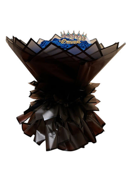 Royal sapphire Blue Rose Bouquet – Luxury Birthday Queen Flower Arrangement with Crown