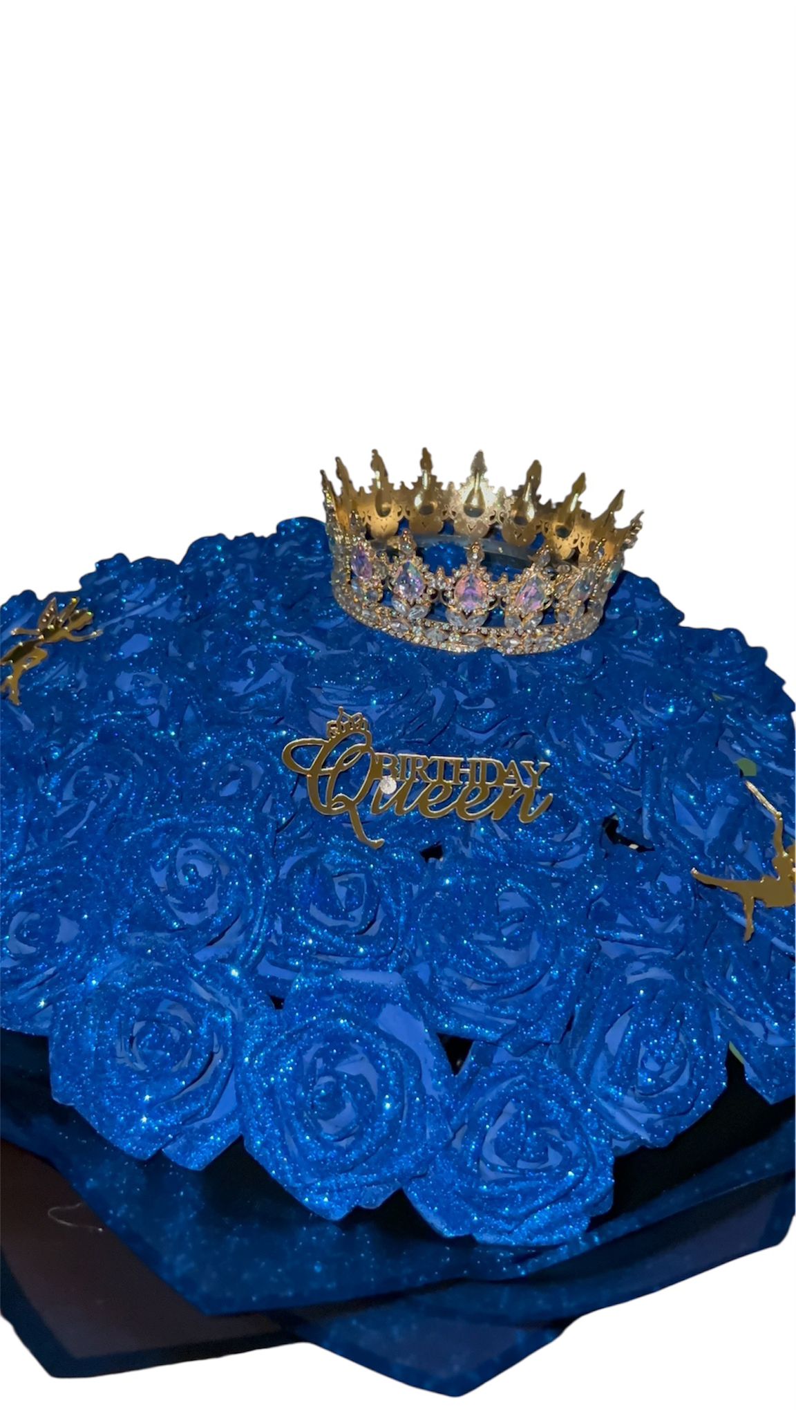 Royal sapphire Blue Rose Bouquet – Luxury Birthday Queen Flower Arrangement with Crown