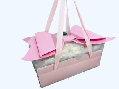 Luxury Rose Gift Blush bow box  – Artificial White & Blush Roses with Premium Pink Box